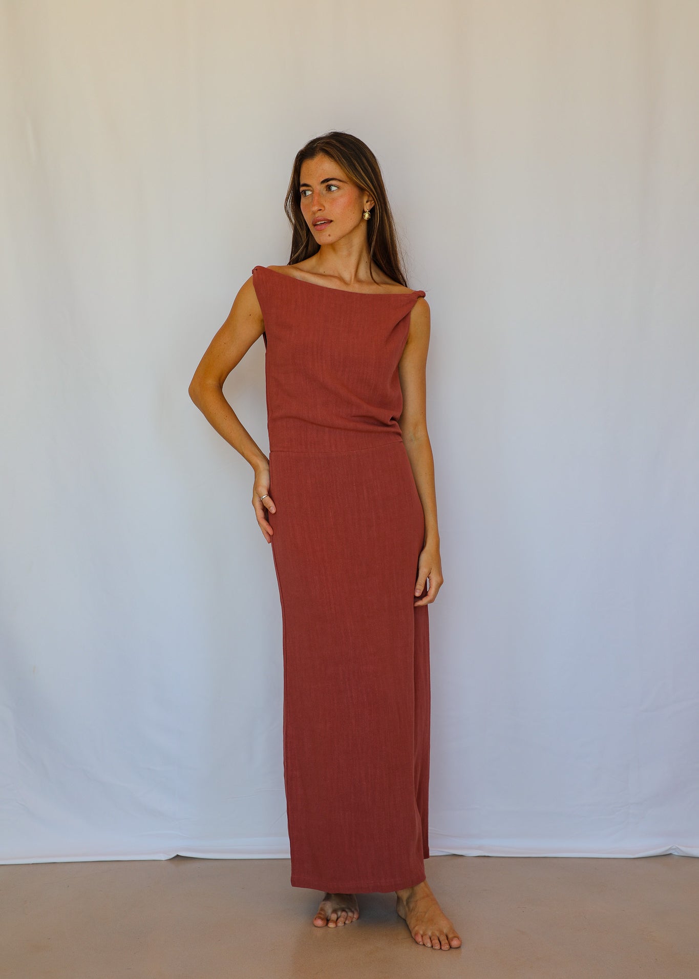 Soft Asymmetric Linen Dress Coral