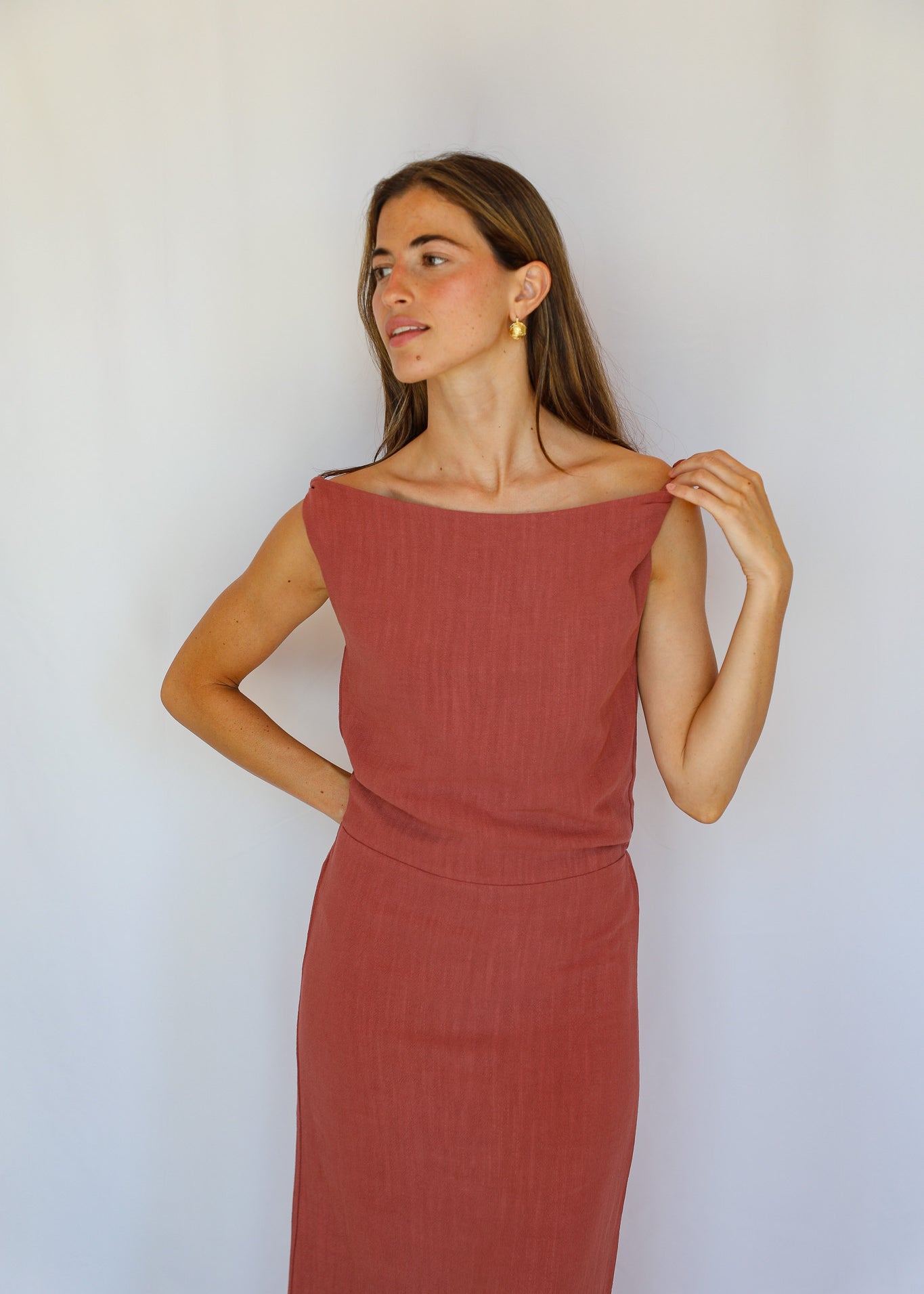 Soft Asymmetric Linen Dress Coral
