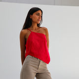 Asymmetric Linen Top Red