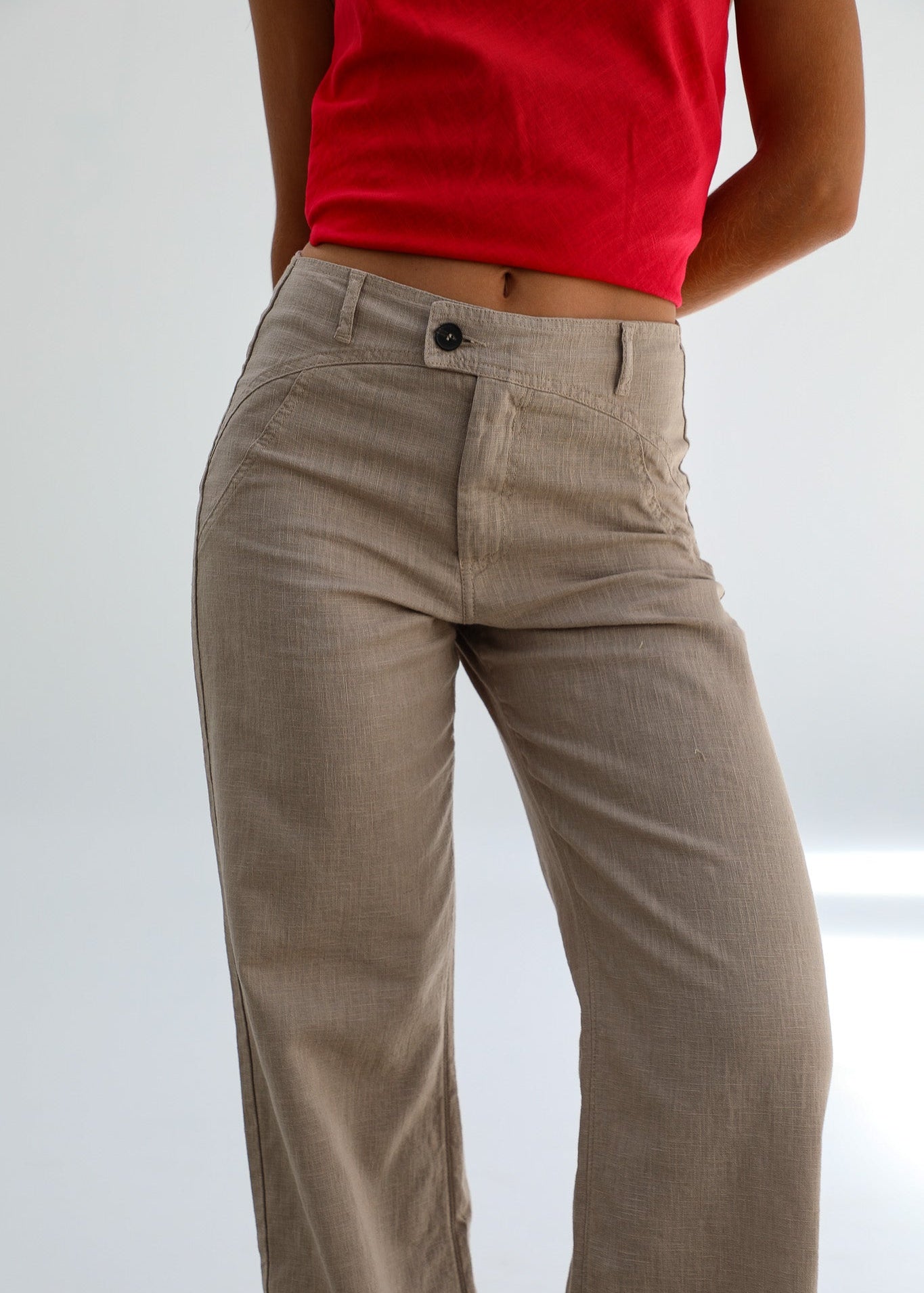 Low Waist Linen Pants Taupe