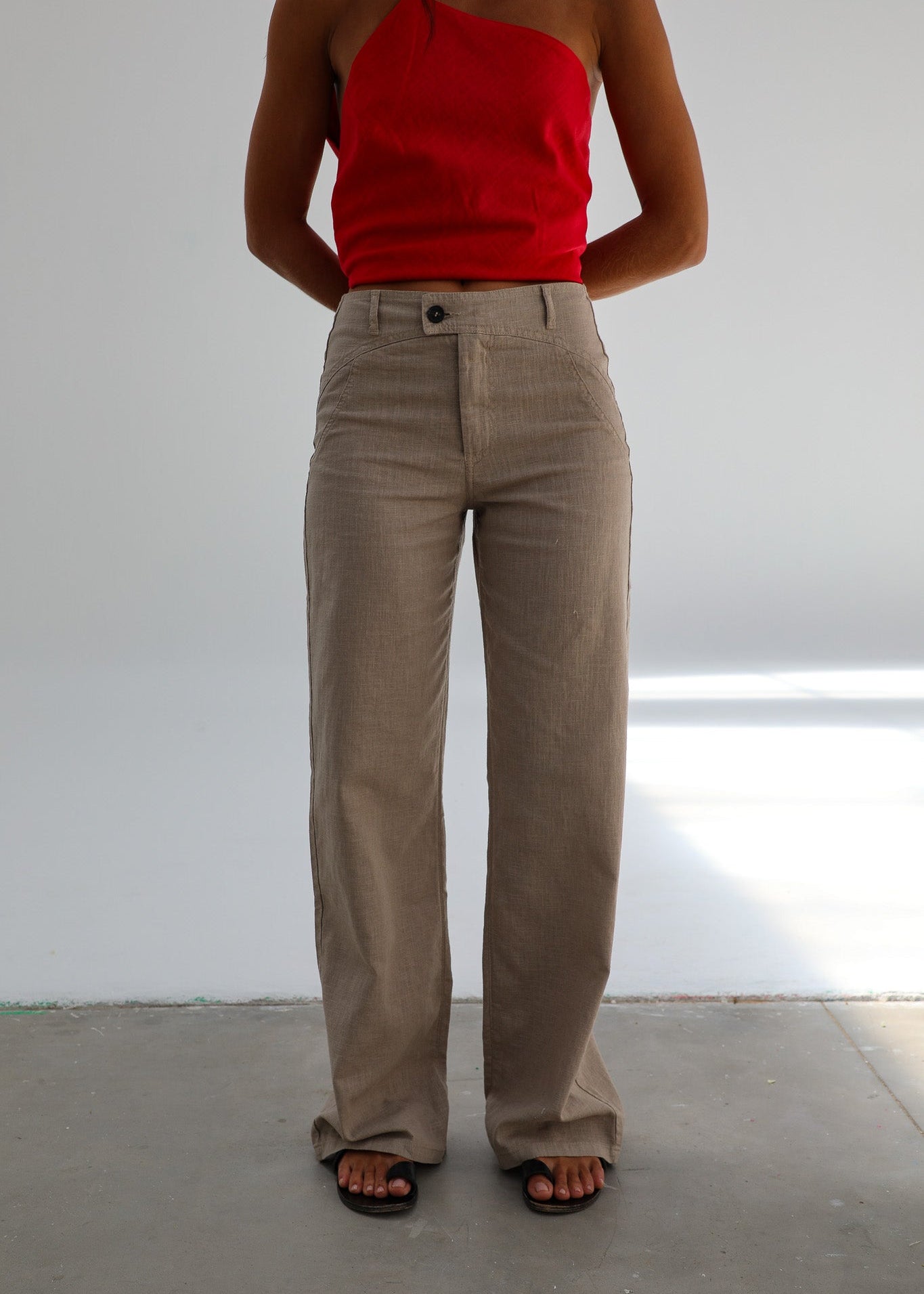Low Waist Linen Pants Taupe
