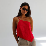 Asymmetric Linen Top Red