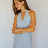 Linen Back Dress Blue