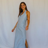 Linen Back Dress Blue