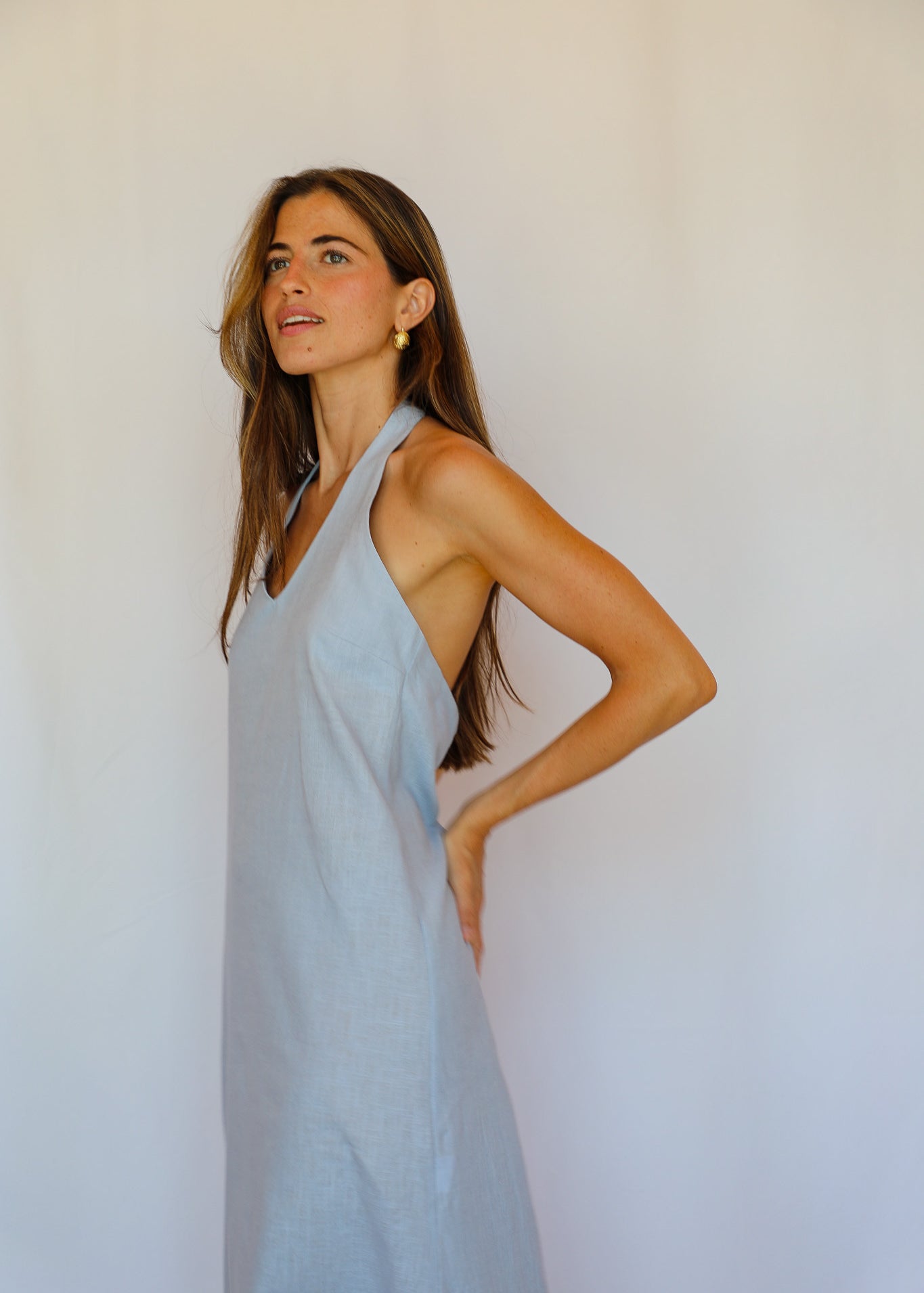 Linen Back Dress Blue