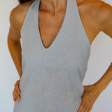 Linen Back Dress Blue