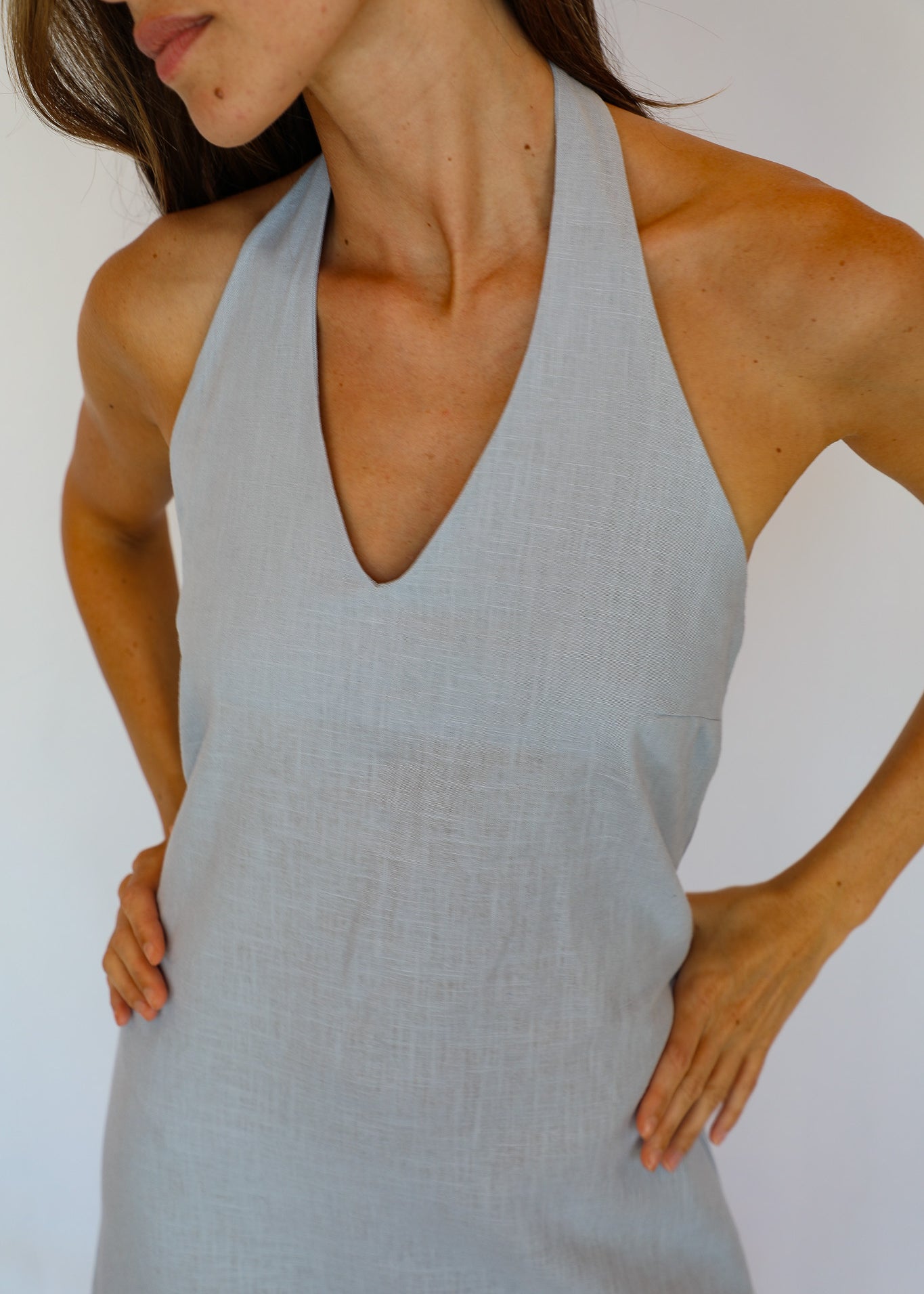 Linen Back Dress Blue