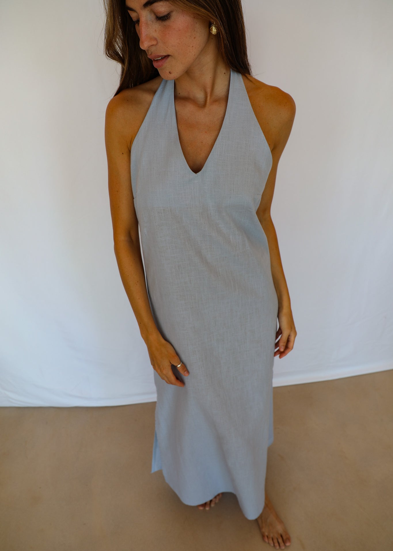 Linen Back Dress Blue