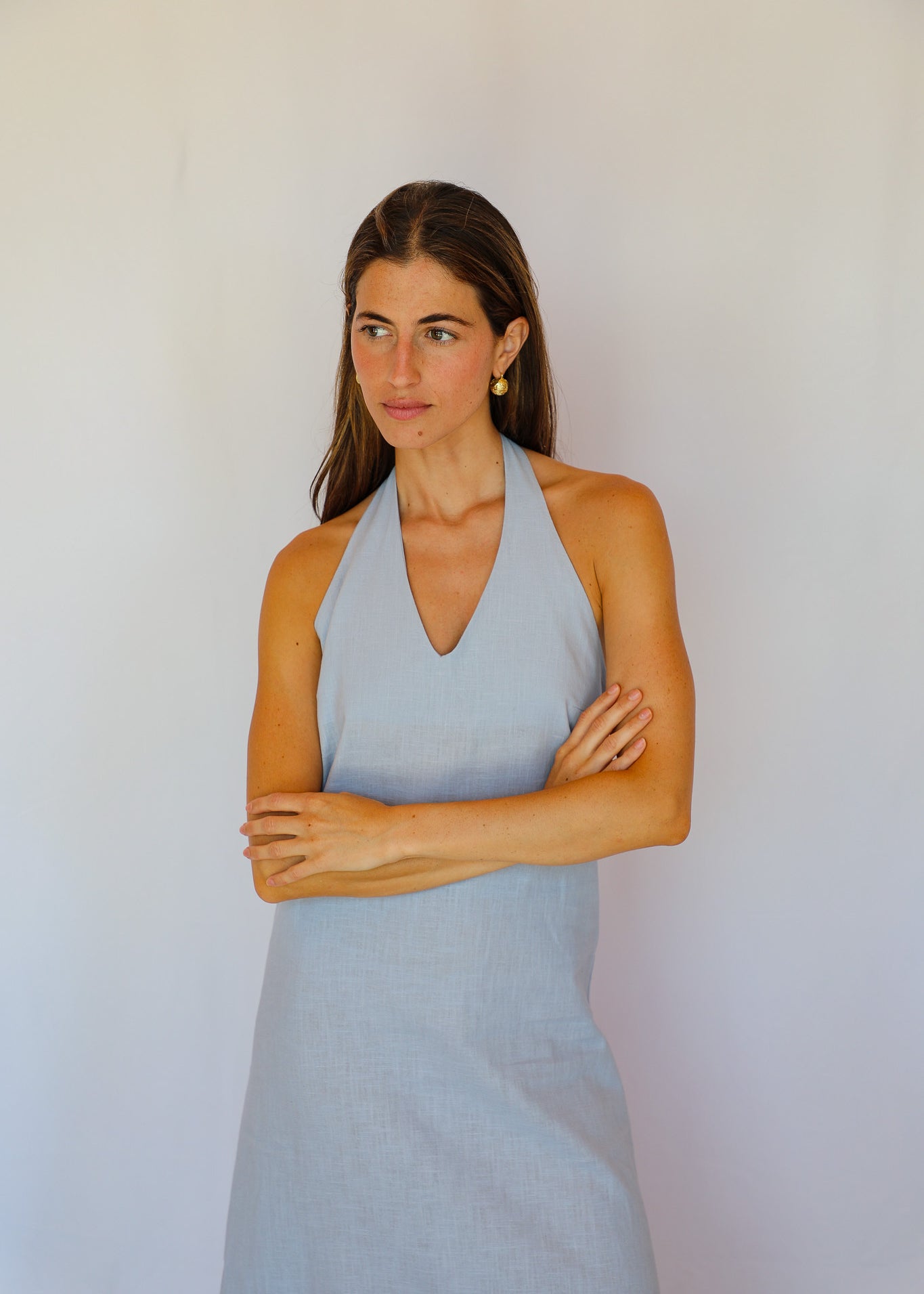 Linen Back Dress Blue