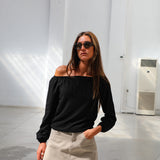 Off-Shoulder Tencel Blouse Black