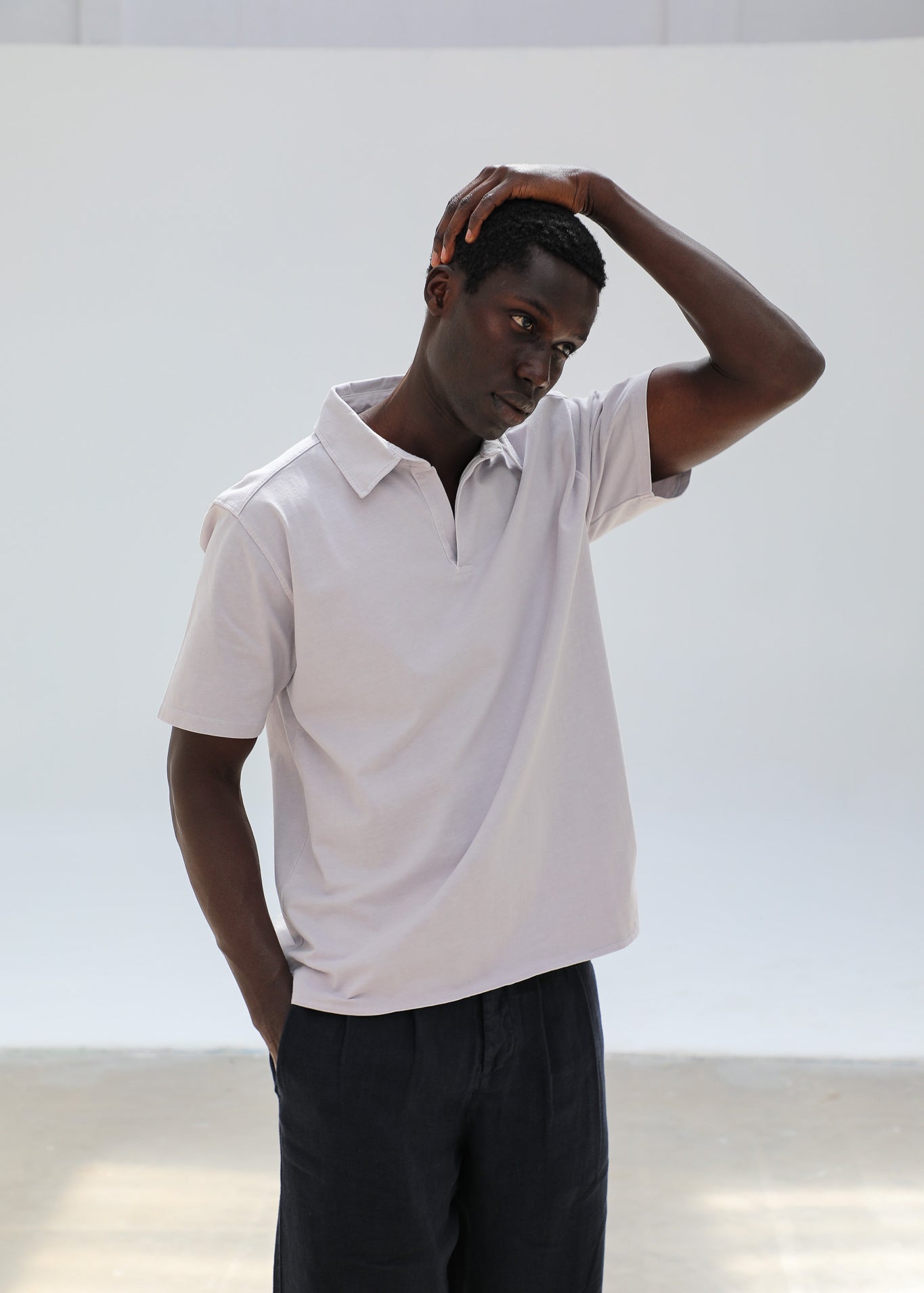 Short Modern Polo Light Grey