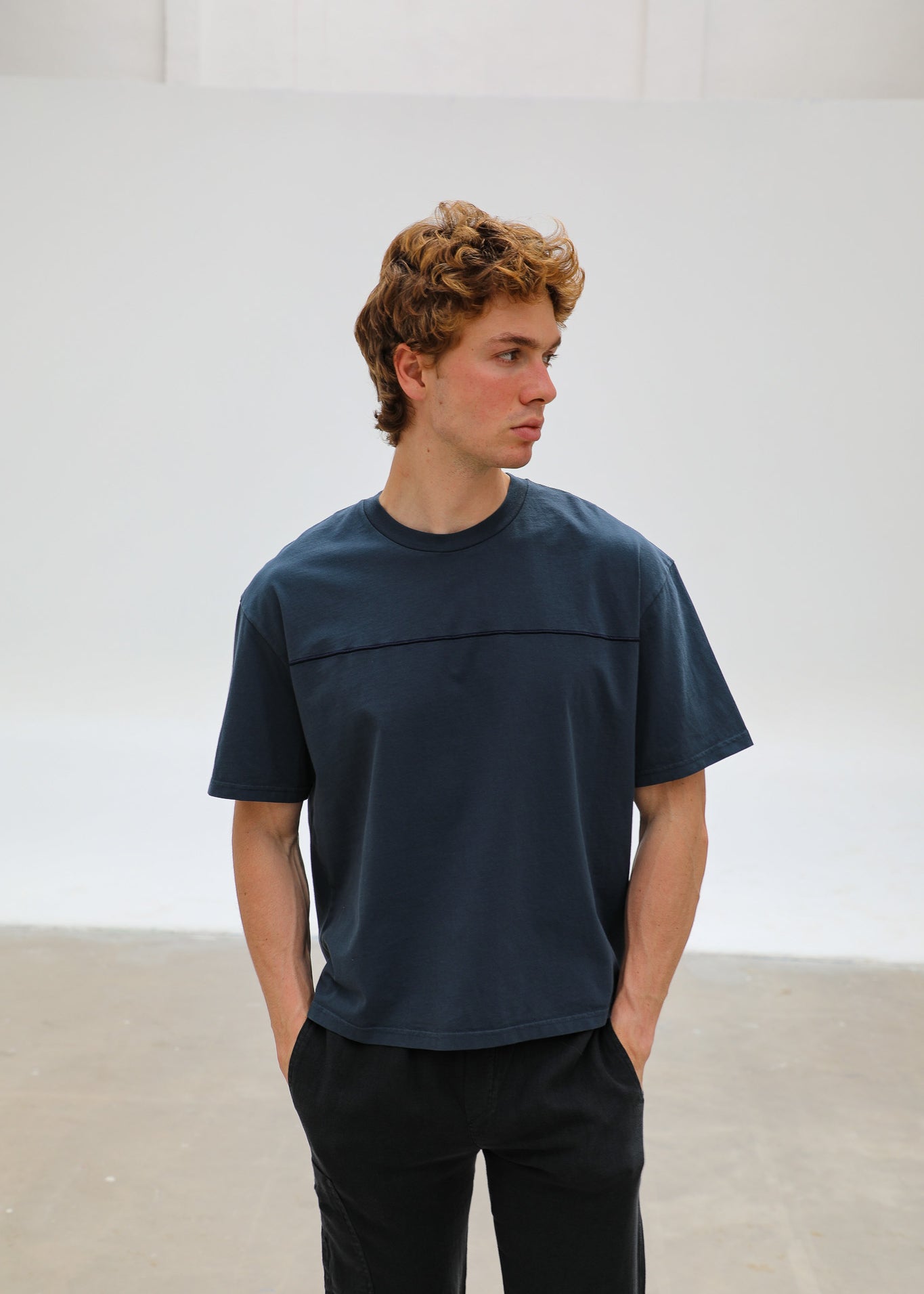 Trendy T-Shirt Embroidered Detail Petrol & Navy