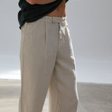 Crossed Linen Pleated Pants Beige