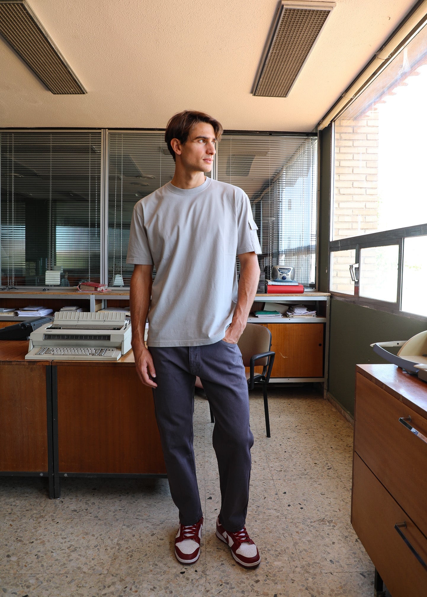Soft Trendy Side Pocket T-shirt Light Grey