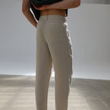 Crossed Linen Pleated Pants Beige