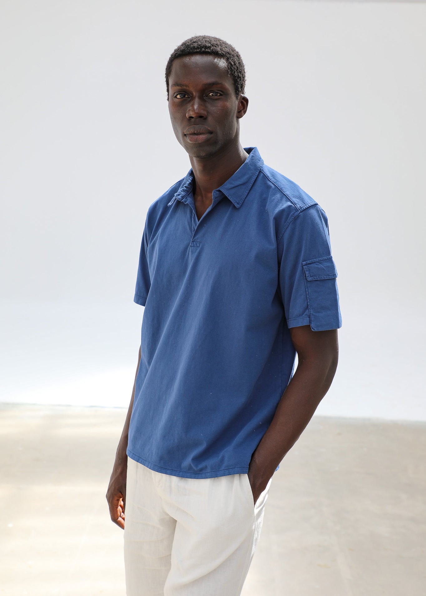 Short Modern Pocket Polo Blue