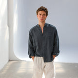 Mao Linen Shirt Petrol