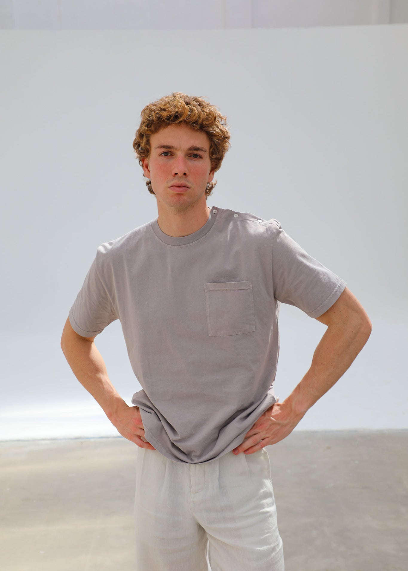 Trendy Side Buttons T-Shirt Light Grey