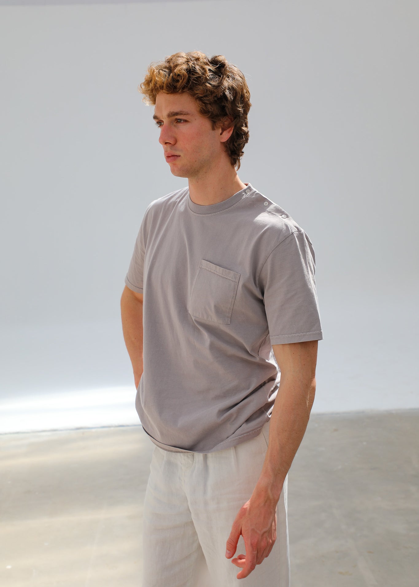 Trendy Side Buttons T-Shirt Light Grey