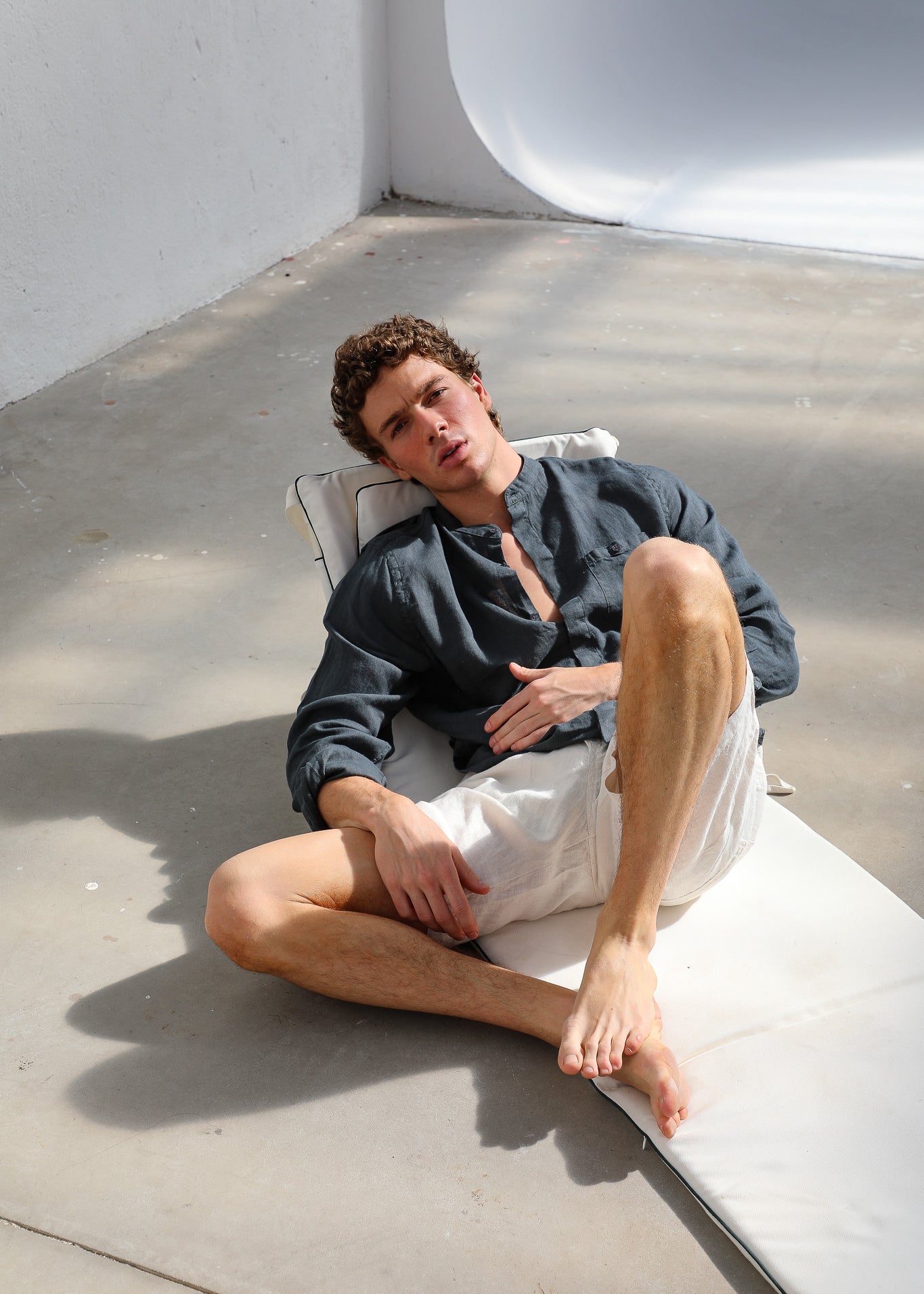 Mao Linen Shirt Petrol