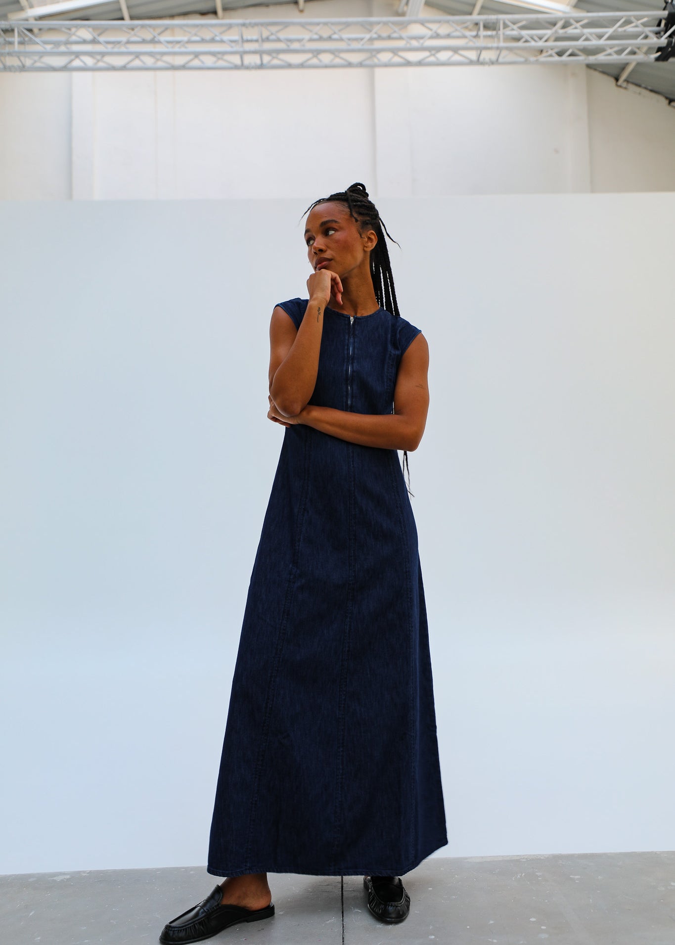 Denim Midi Zip Dress