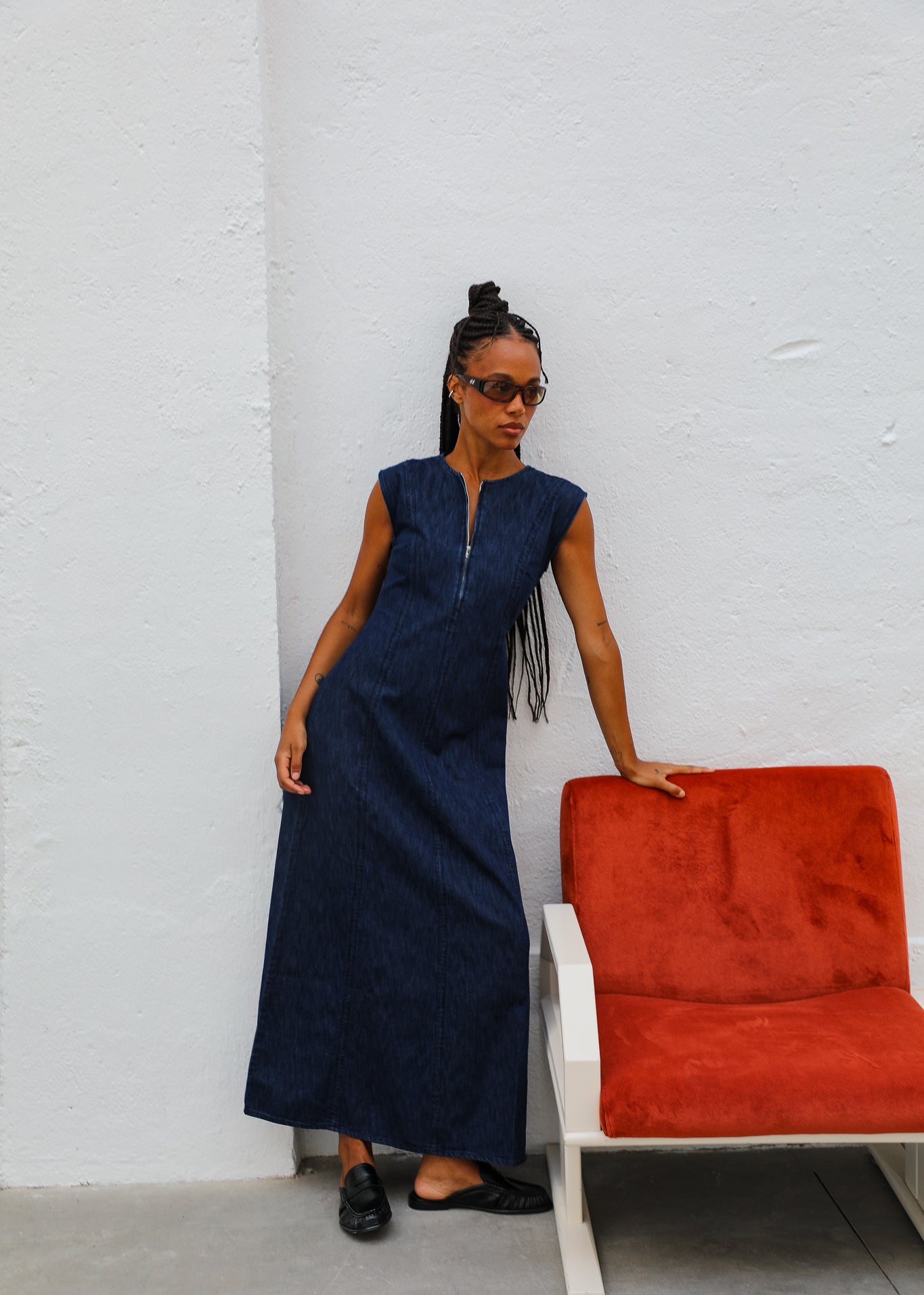 Denim Midi Zip Dress