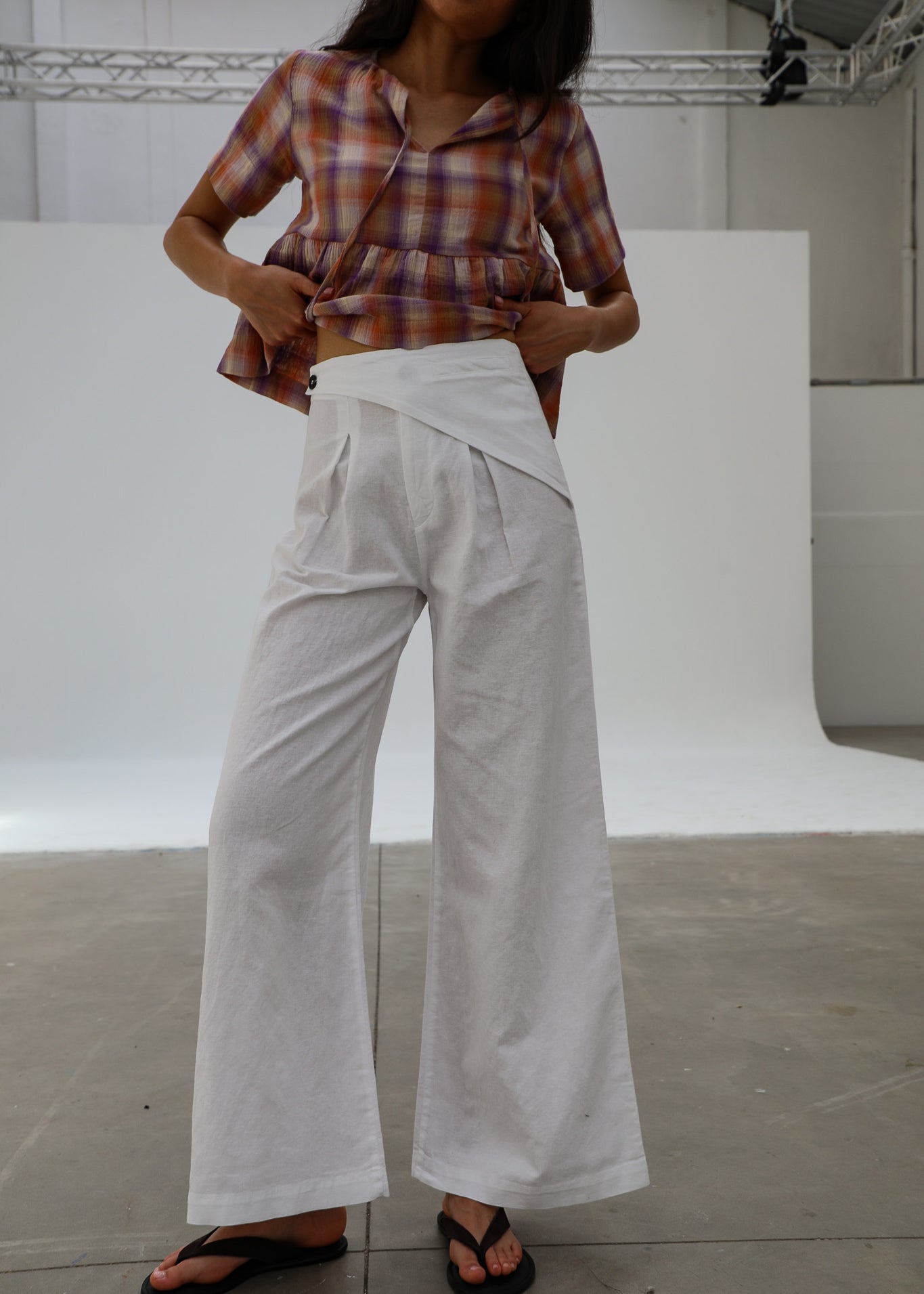 Linen Wrap Pants White