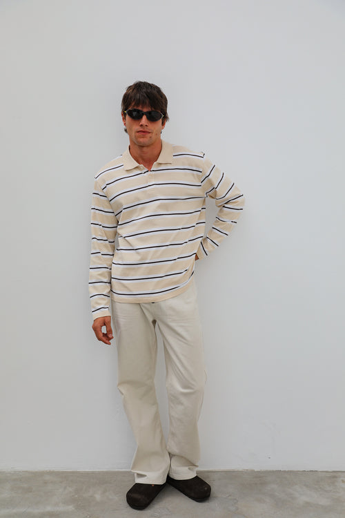Stripes Polo Sweater Beige & White