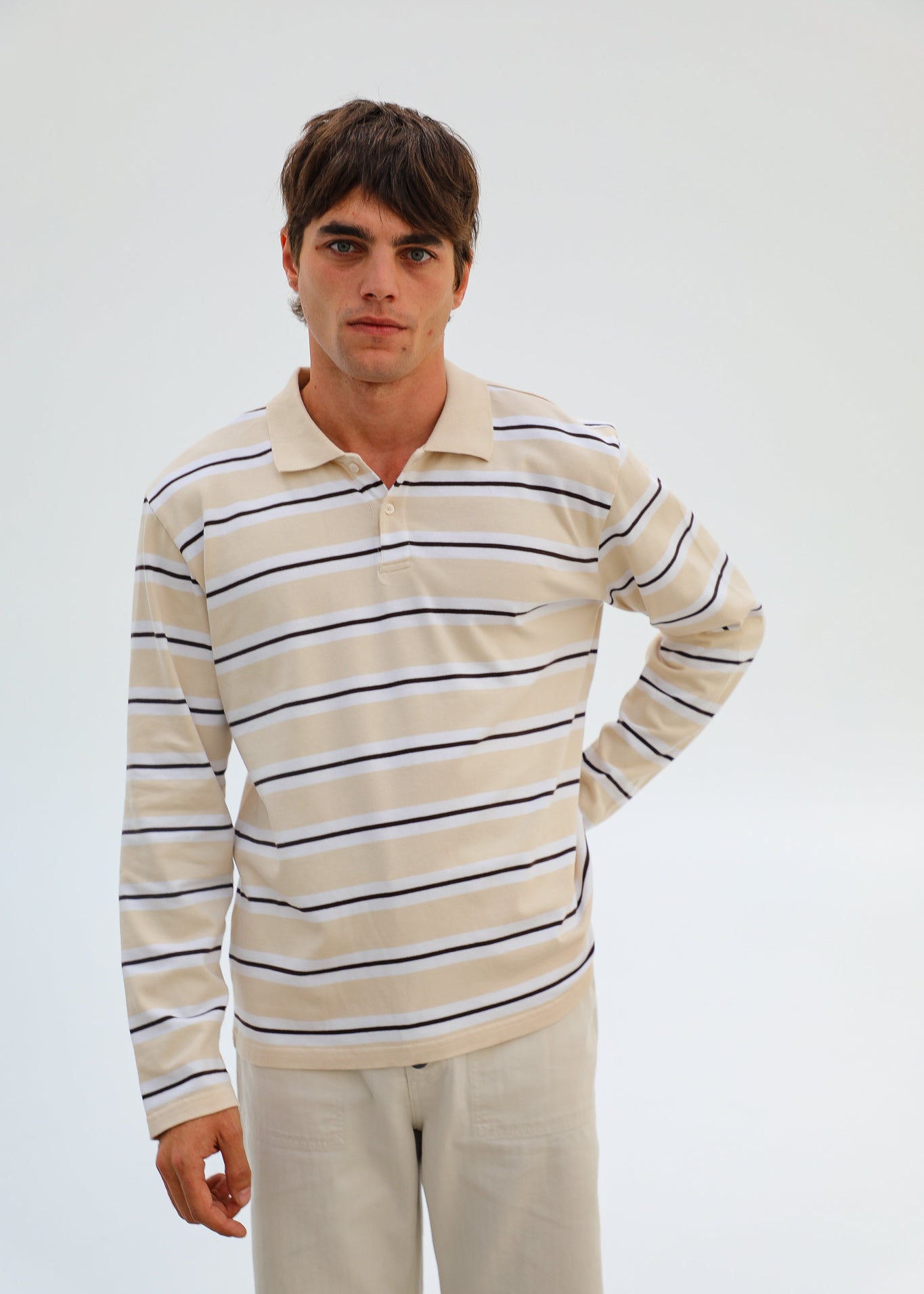 Stripes Polo Sweater Beige & White