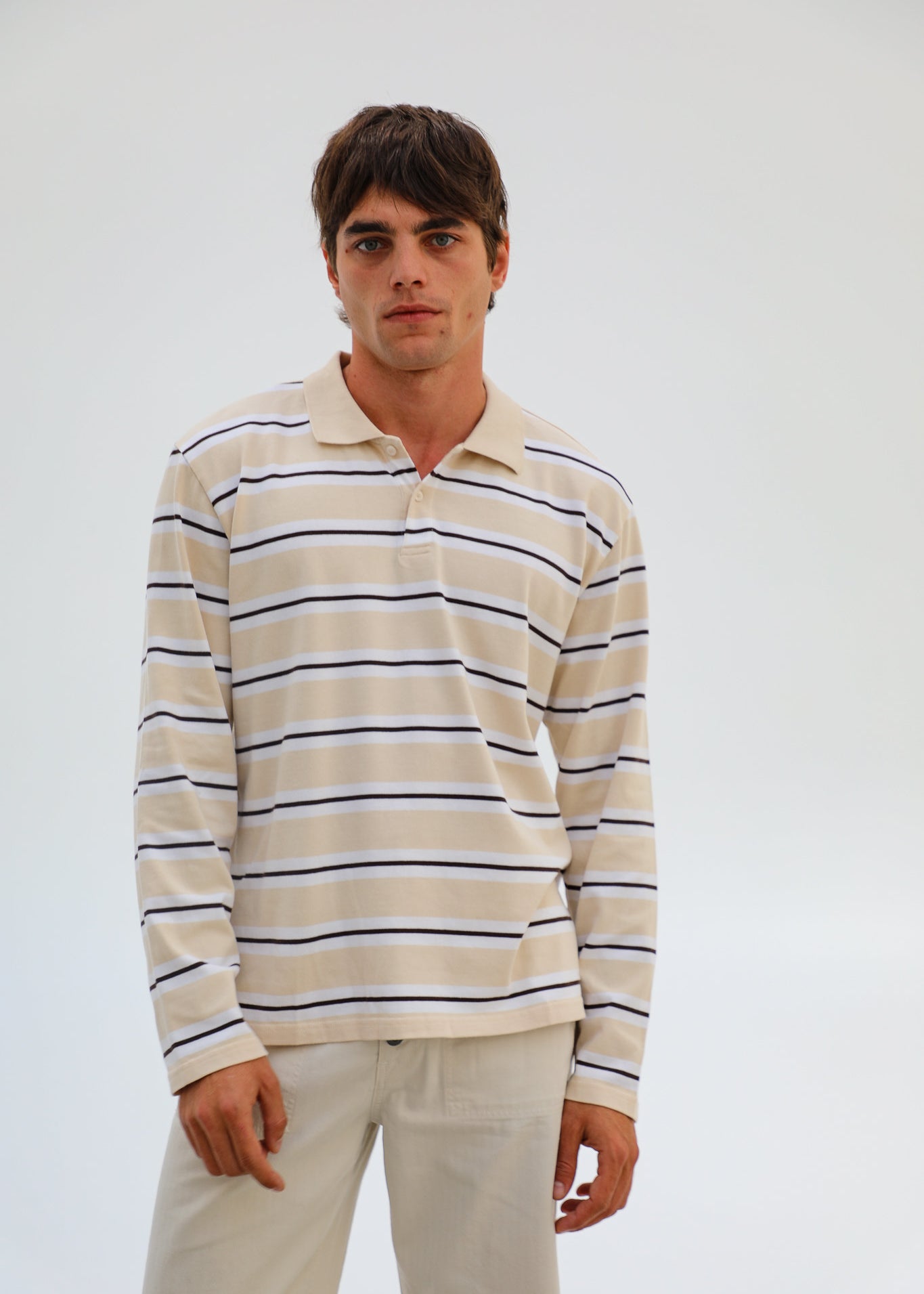 Stripes Polo Sweater Beige & White