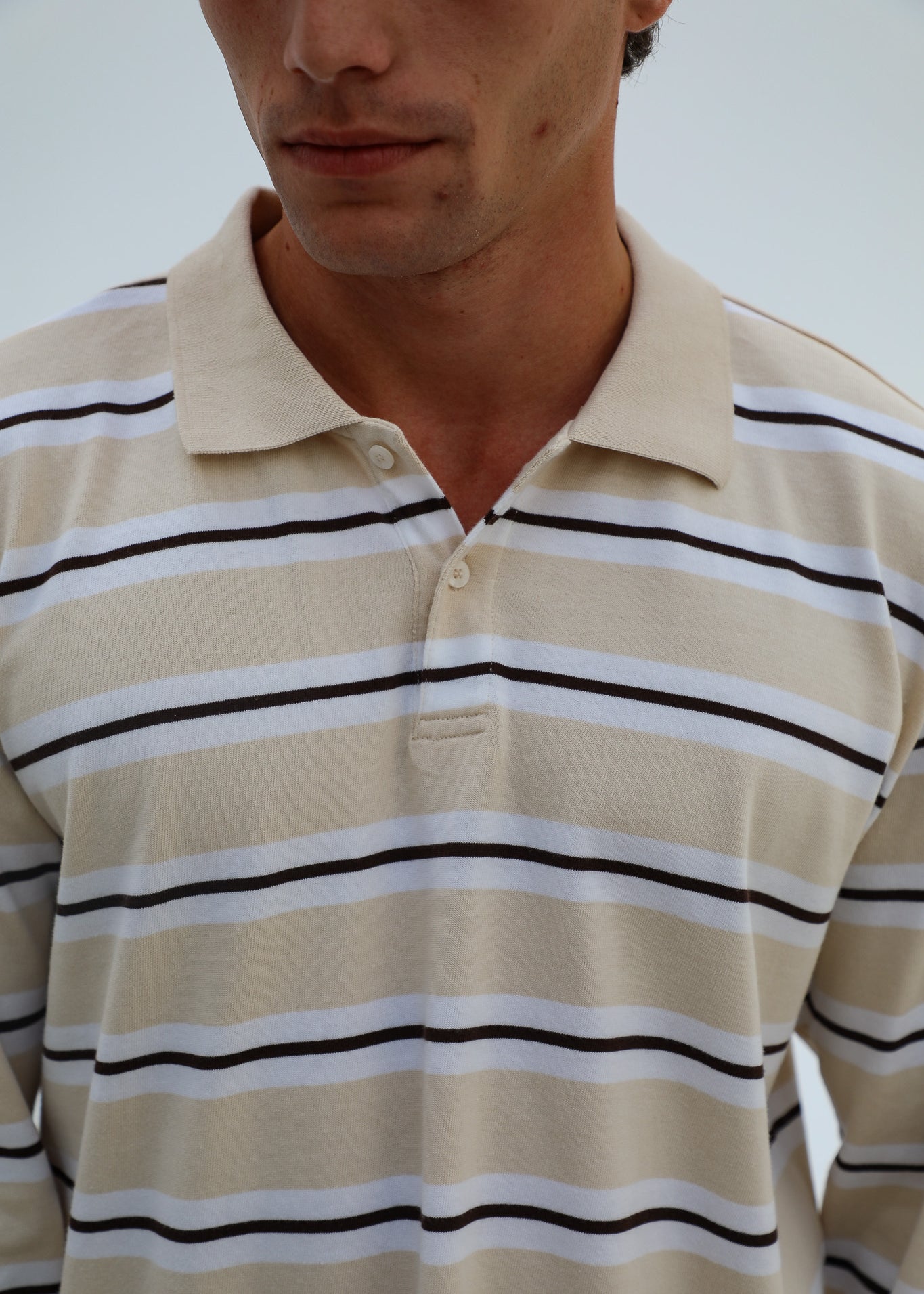 Stripes Polo Sweater Beige & White