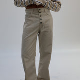 Retro Comfy Buttons Pants Beige