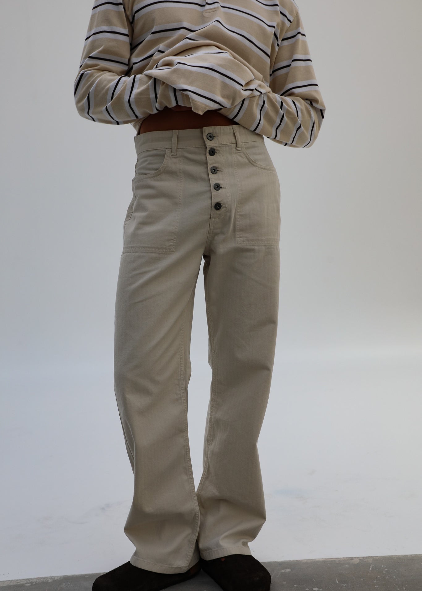 Retro Comfy Buttons Pants Beige