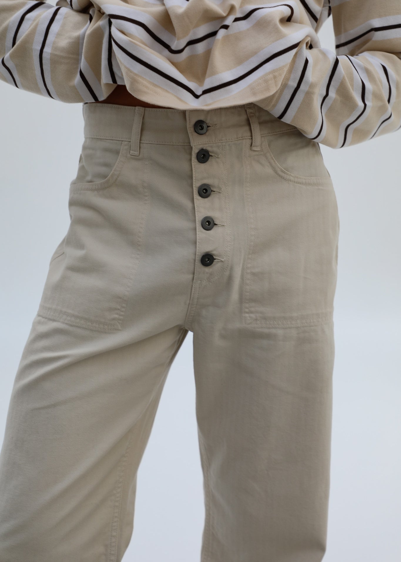 pantalón botones tejido retro, beige con bolsillo grande