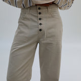 Retro Comfy Buttons Pants Beige