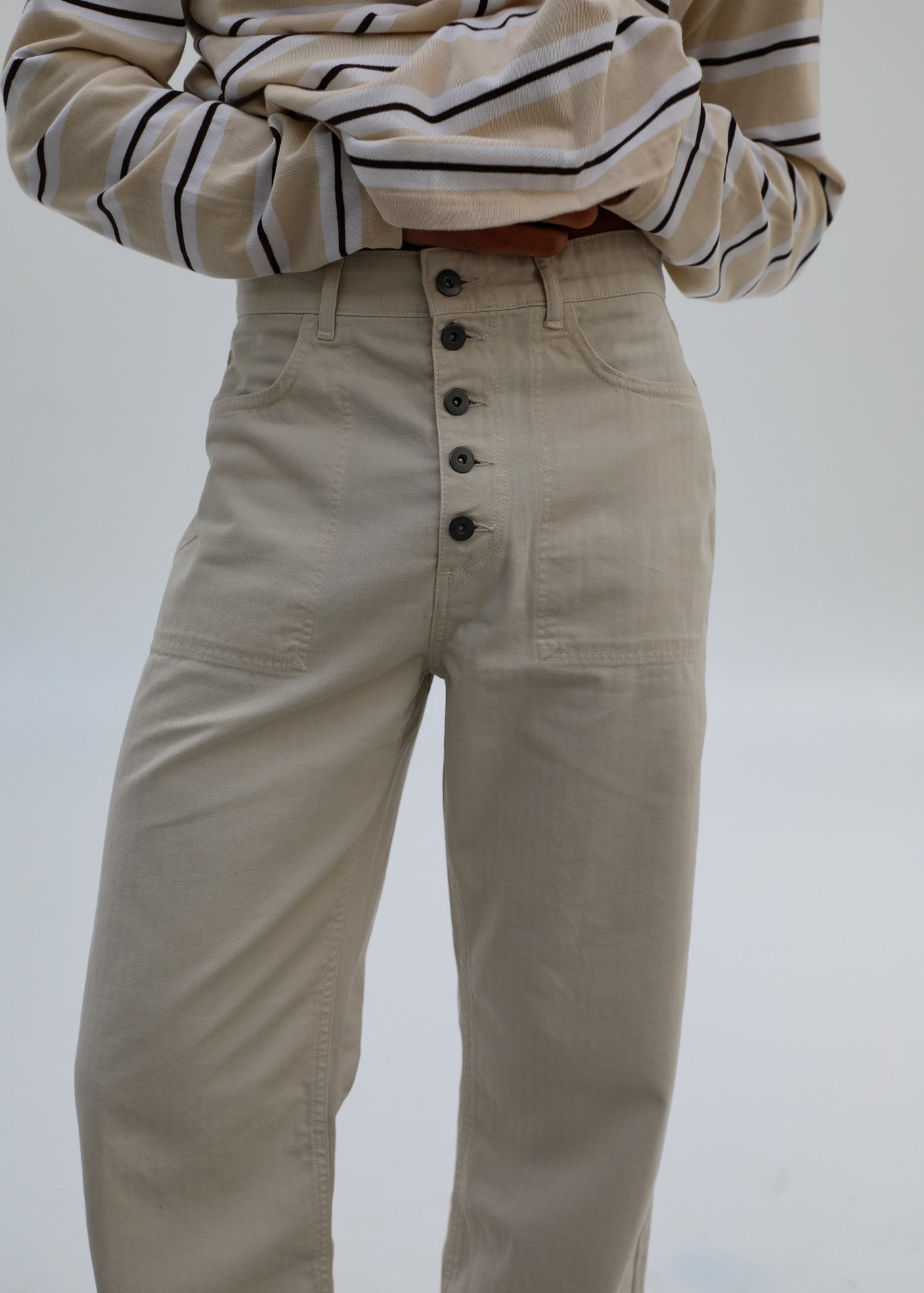 Retro Comfy Buttons Pants Beige