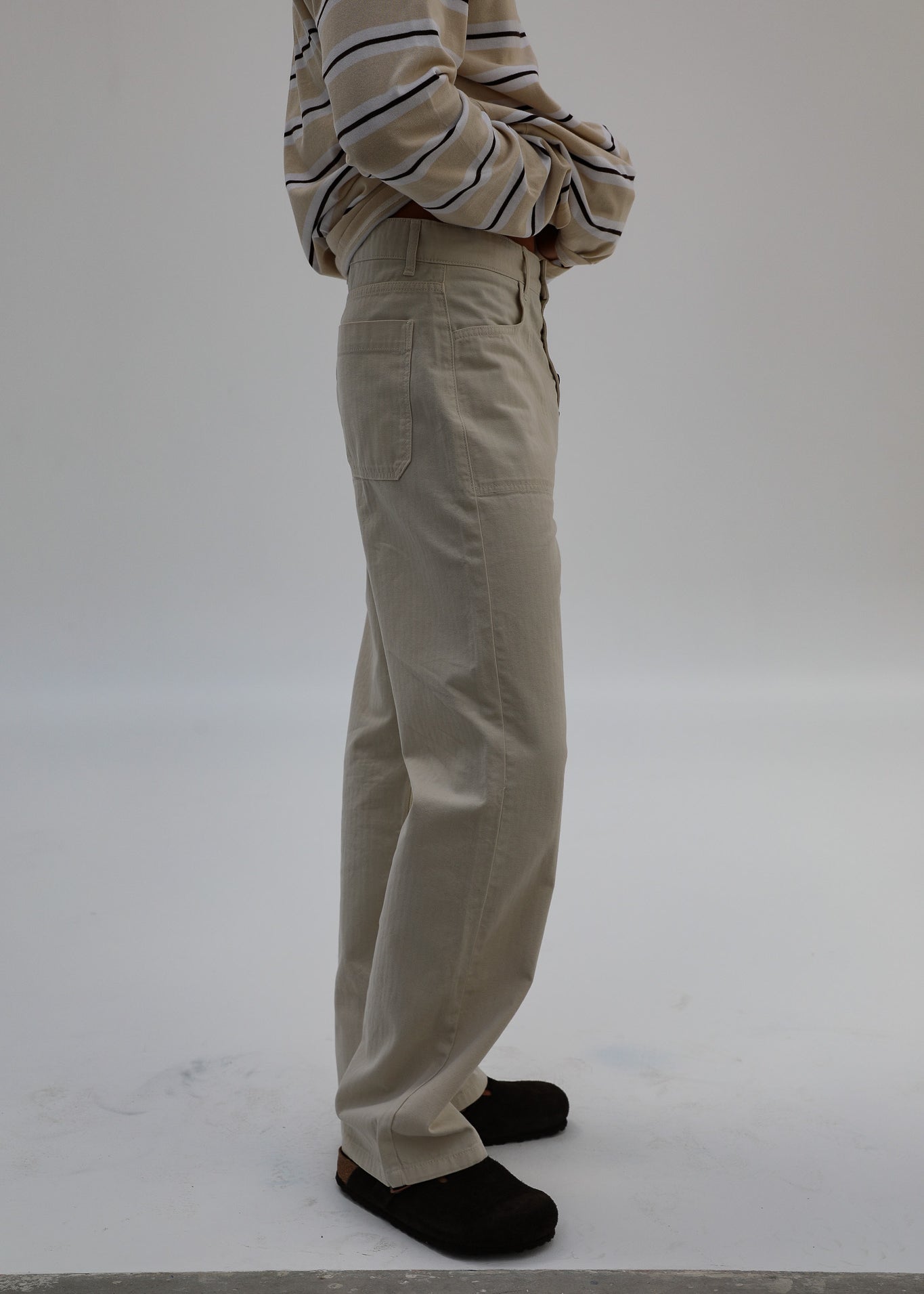 Retro Comfy Buttons Pants Beige