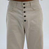 Retro Comfy Buttons Pants Beige