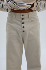 Retro Comfy Buttons Pants Beige