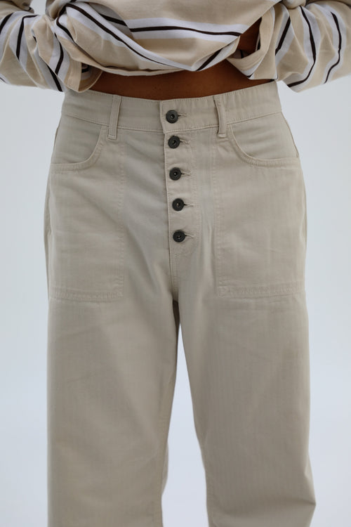 Retro Comfy Buttons Pants Beige