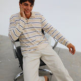 Stripes Polo Sweater Beige & White