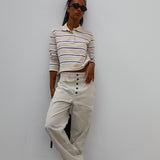 Retro Comfy Buttons Pants Beige