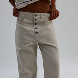Retro Comfy Buttons Pants Beige