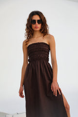 Comfy Linen Dress Brown