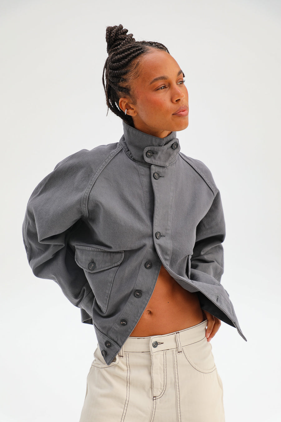 chaqueta bomber unisex gris sarga vaquero