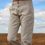 Low Waist Retro Linen Pants Beige