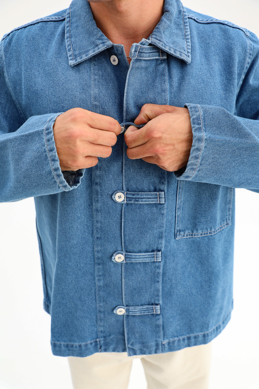 chaqueta denim cierre estilo japonés