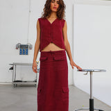 Cool Linen Skirt Burgundy