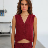 Linen Vest Burgundy