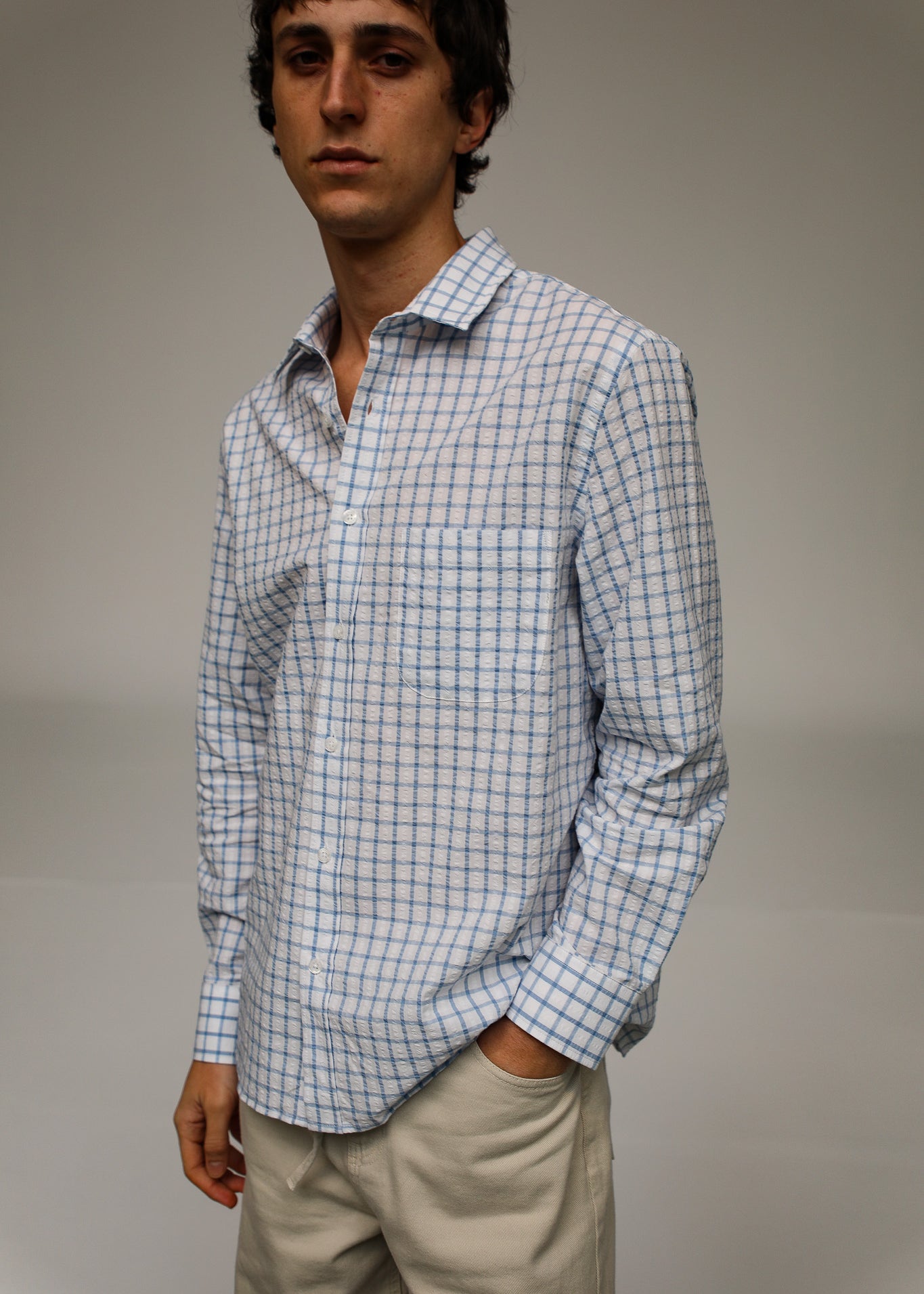 Square Shirt White & Blue